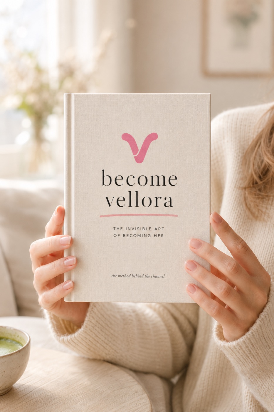 a girl holding the become vellora book