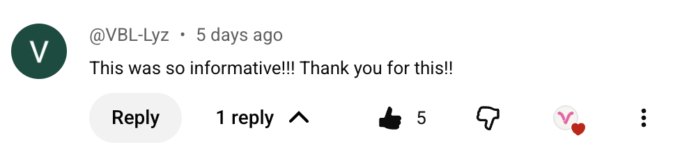 youtube comment from @VBL-Lyz